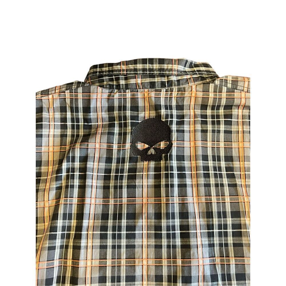 Harley Davidson 3XL short sleeve orange plaid button up polo shirt motorcycle - Picture 4 of 7
